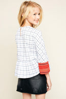 G5776 Off White Girls Flower Embroidered Plaid Top Back