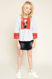 G5776 Off White Girls Flower Embroidered Plaid Top Full Body