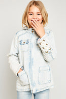 G5834 ICE DENIM Acid Wash Cargo Jacket Front