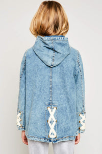 G5834 MID DENIM Acid Wash Cargo Jacket Back