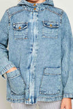 G5834 MID DENIM Acid Wash Cargo Jacket Detail