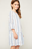 G5840 DENIM Printed Bell Sleeve Tunic Dress Alternate Angle