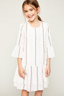 G5840 PALE PINK Printed Bell Sleeve Tunic Dress Full Body