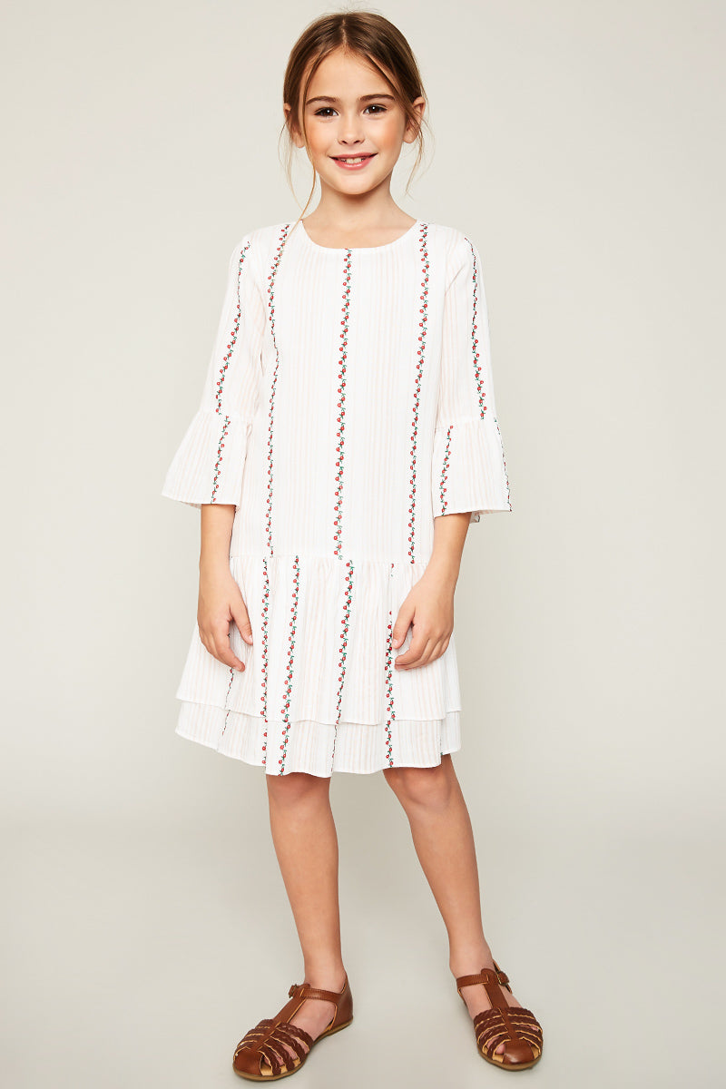 G5840 PALE PINK Printed Bell Sleeve Tunic Dress Full Body