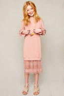 G5845 DUSTY PINK Tulle Lace Sweater Dress Front