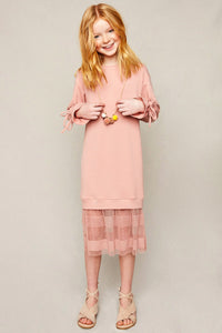 G5845 DUSTY PINK Tulle Lace Sweater Dress Front