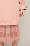 G5845 DUSTY PINK Tulle Lace Sweater Dress Front Detail