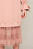G5845 DUSTY PINK Tulle Lace Sweater Dress Front Detail