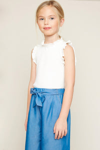 G5859 OFF WHITE Sleeveless Ruffle Mock Neck Tank Top Alternate Angle