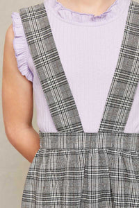 G5875 Grey Tiered Glen Check Overall Dress Detail