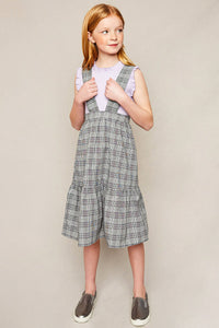 G5875 Grey Tiered Glen Check Overall Dress Full Body Pose