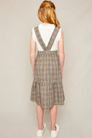 G5875 MOCHA Tiered Glen Check Overall Dress Back