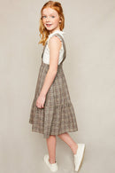 G5875 MOCHA Tiered Glen Check Overall Dress Alternate Angle
