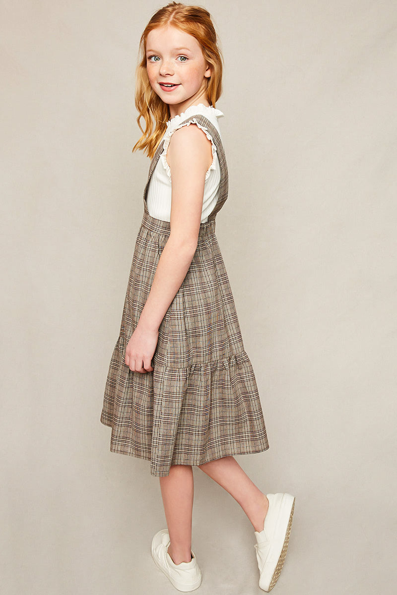 G5875 MOCHA Tiered Glen Check Overall Dress Alternate Angle