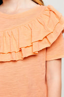 G5893 PEACH Asymmetrical Ruffle T-Shirt Detail