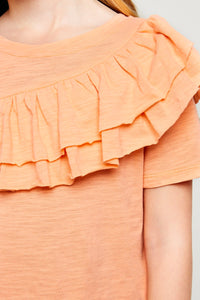 G5893 PEACH Asymmetrical Ruffle T-Shirt Detail