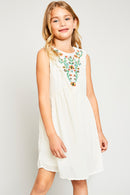 G5908 Ivory Girls Bohemian Flower Embroidered Swing Dress Front