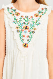 G5908 Ivory Girls Bohemian Flower Embroidered Swing Dress Detail