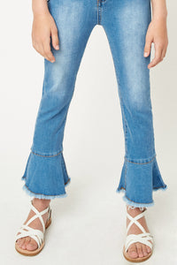 G5962 BLACK DENIM Cropped Frill Flare Jeans Alternate Angle