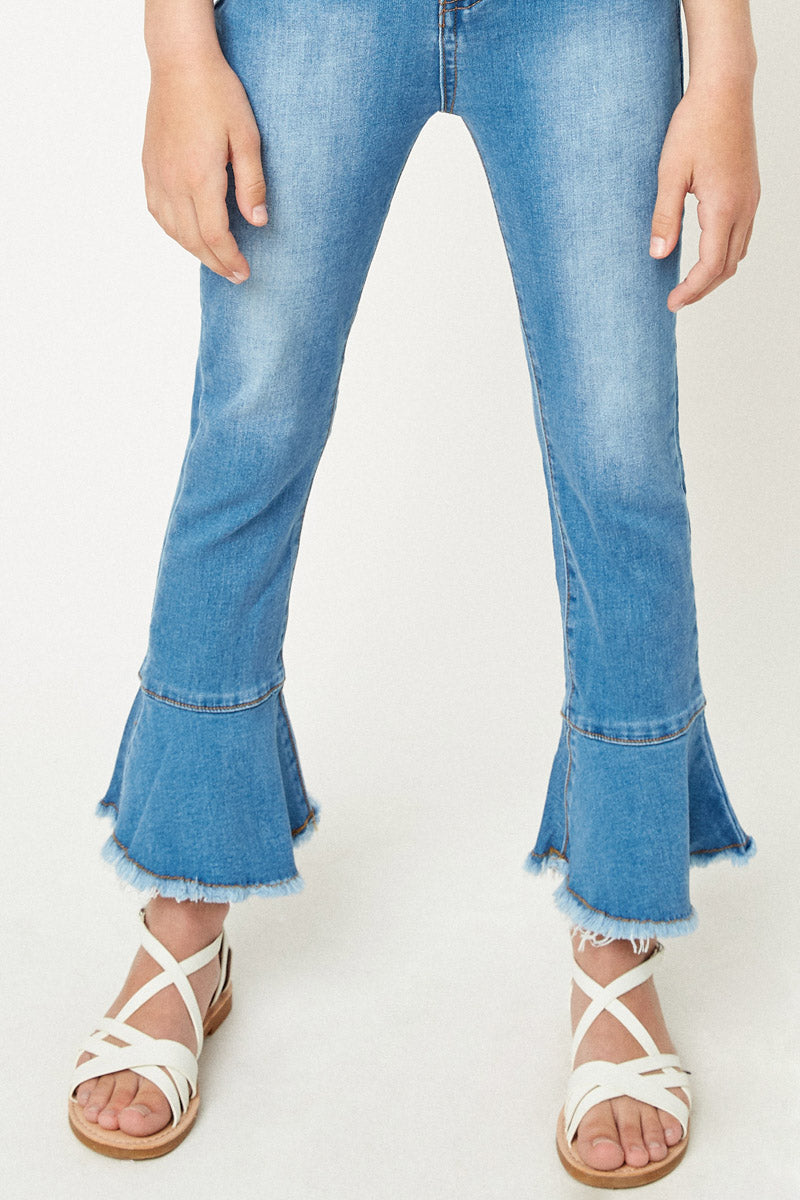 G5962 BLACK DENIM Cropped Frill Flare Jeans Alternate Angle