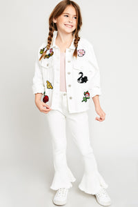 G5962 BLACK DENIM Cropped Frill Flare Jeans Detail