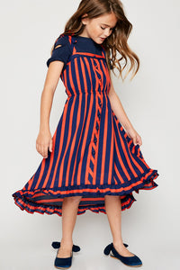 G5979 NAVY-RED Striped Hi-Lo Maxi Dress Front