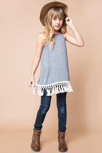 G6025 Denim Girls Frayed Tunic Front