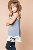 G6025 Denim Girls Frayed Tunic Detail