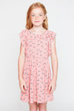 G6050 Peach Floral Print Ruffle Dress Front