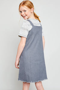 G6075 Grey Denim Overall Dress Back