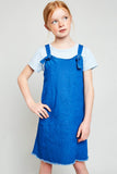 G6075 MID DENIM Denim Overall Dress Front