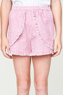 G6076 PINK Gingham Shorts Front