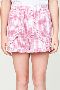 G6076 PINK Gingham Shorts Front