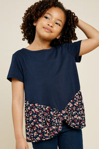 G6078-NAVY Floral Contrast T-Shirt Alternate Angle