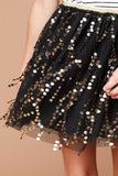 G6086 Black Girls Sequined Mesh Skirt With Elastic Waistband Detail