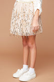 G6086 Champagne Girls Sequined Mesh Skirt With Elastic Waistband Side