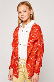 G6096 Red Knit Cardigan Front Detail