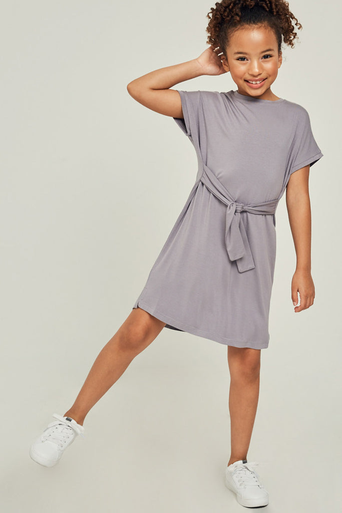Girls Short Sleeve Tie Front Mini T Shirt Dress Hayden Girls