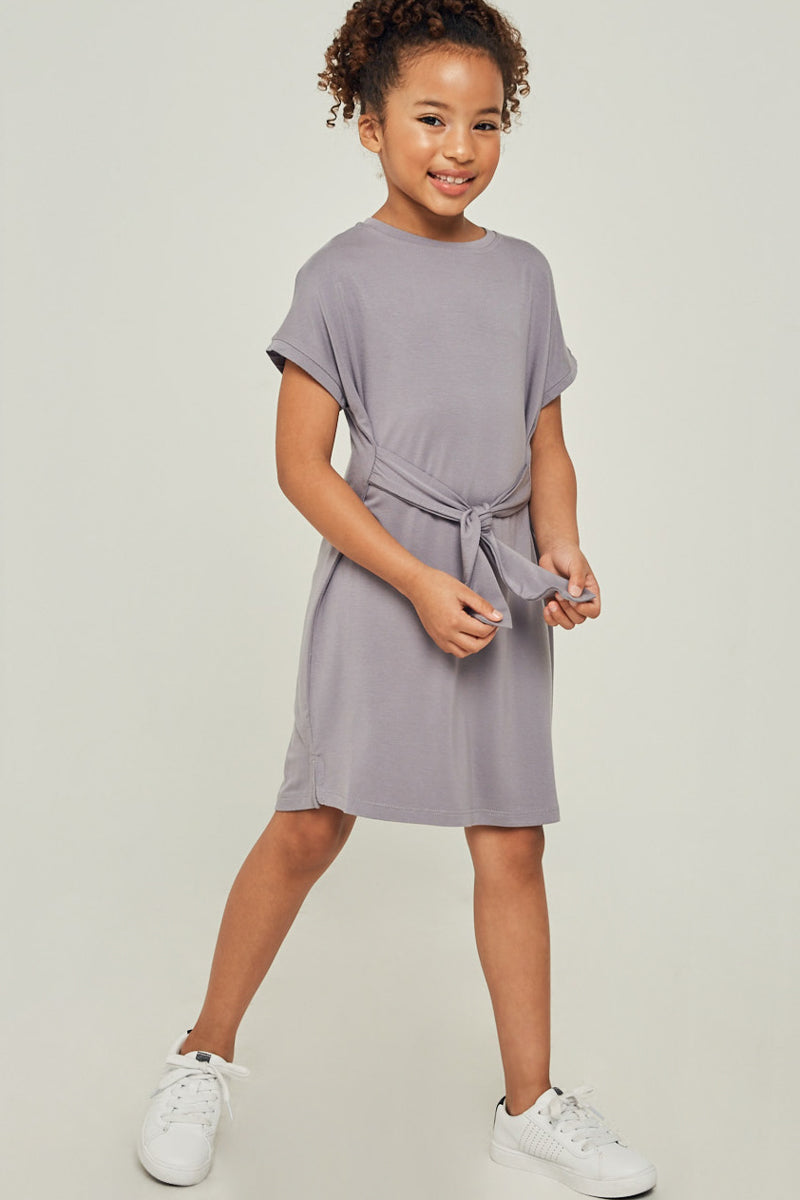 Short Sleeve Tie Front Mini T-Shirt Dress