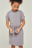 G6118-SLATE Short Sleeve Tie Front Mini T-Shirt Dress Alternate Angle