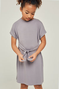 G6118-SLATE Short Sleeve Tie Front Mini T-Shirt Dress Alternate Angle