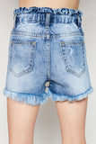 G6136 MID DENIM Distressed High Waist Denim Short Back