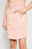 G6139 INDIAN PINK Distressed Paperbag Denim Skirt Alternate Angle