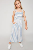 G6152 DUSTY BLUE Striped Palazzo Jumper Front