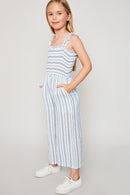 G6152 DUSTY BLUE Striped Palazzo Jumper Alternate Angle