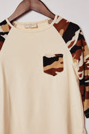 G6159-CREAM Long Sleeve Camo Baseball Tee Front Detail