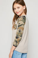G6159 TAUPE Long Sleeve Camo Baseball Tee Back