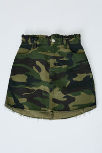 G6171-CAMO Paperbag Camo Denim Skirt Front Flat