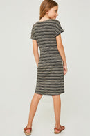 G6266-BLACK Stripe Jersey Knit Overlay Mini Shirt Dress Back