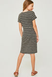 G6266-BLACK Stripe Jersey Knit Overlay Mini Shirt Dress Back